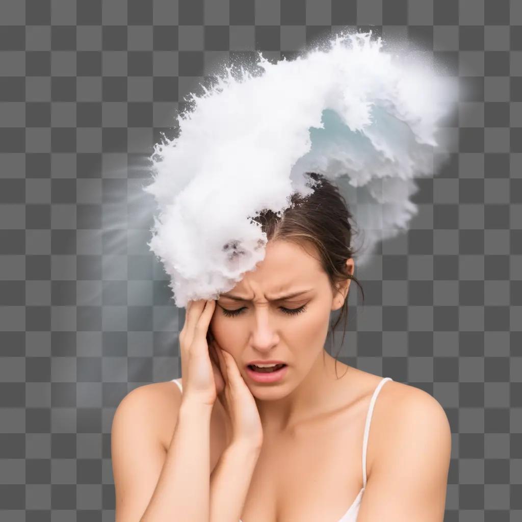 woman in distress with a wave behind her head