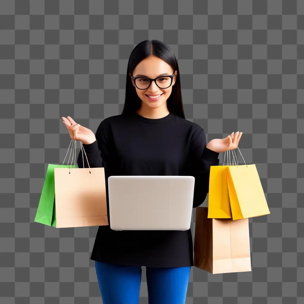 woman in glasses is shopping online