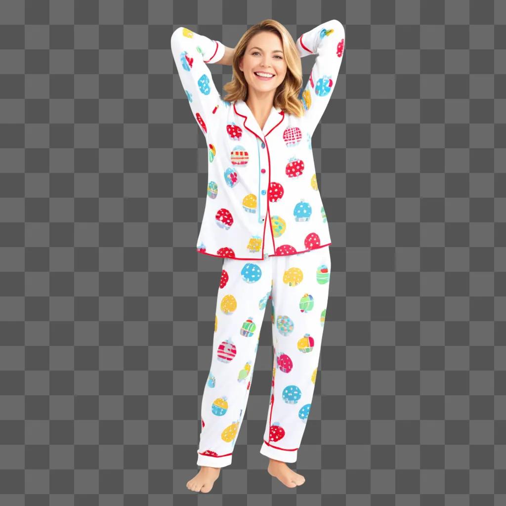 woman in pajama day clipart poses with colorful dots