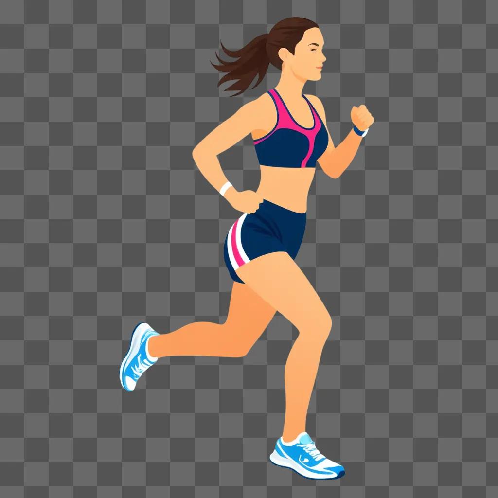 woman in running gear sprints on a beige surface