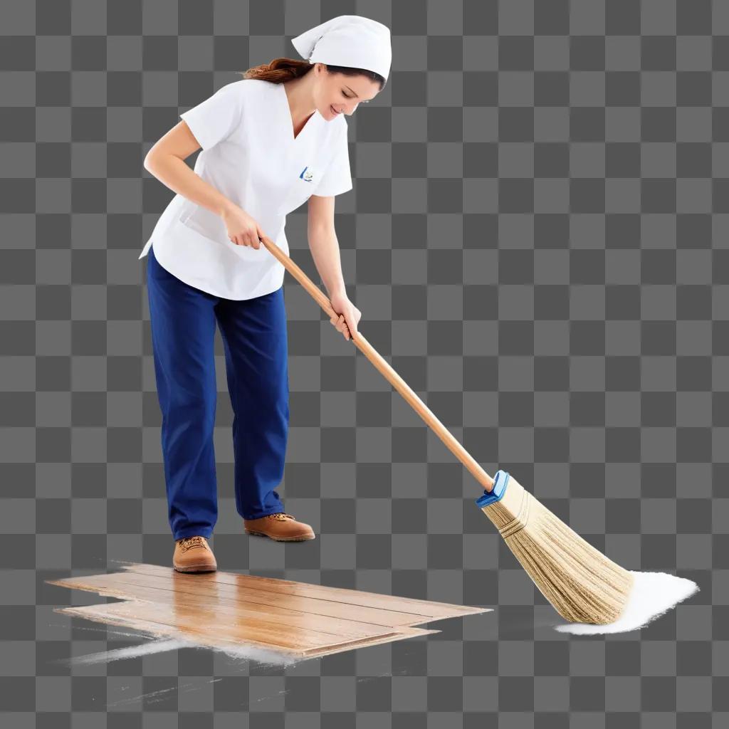 woman in scrubs scrubs the floor