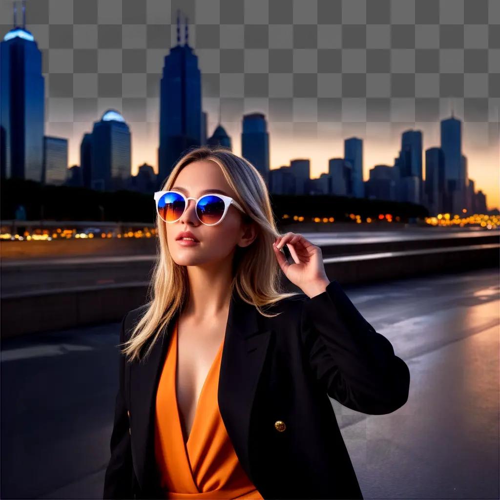 woman in sunglasses stares at the camera