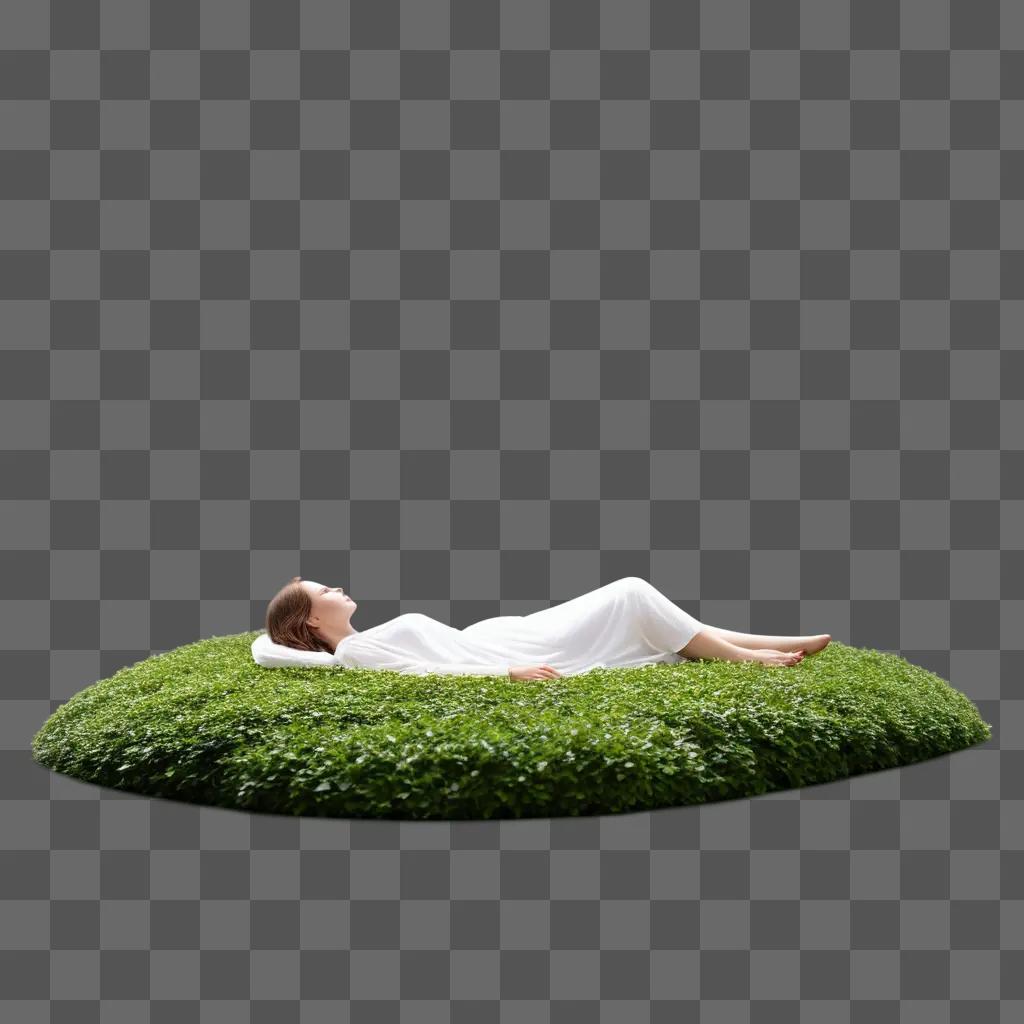 woman in white lies on a green bed