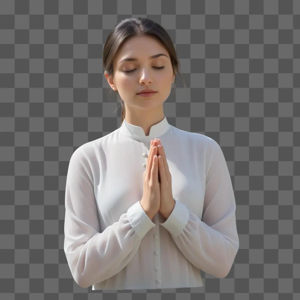 woman in white praying hands