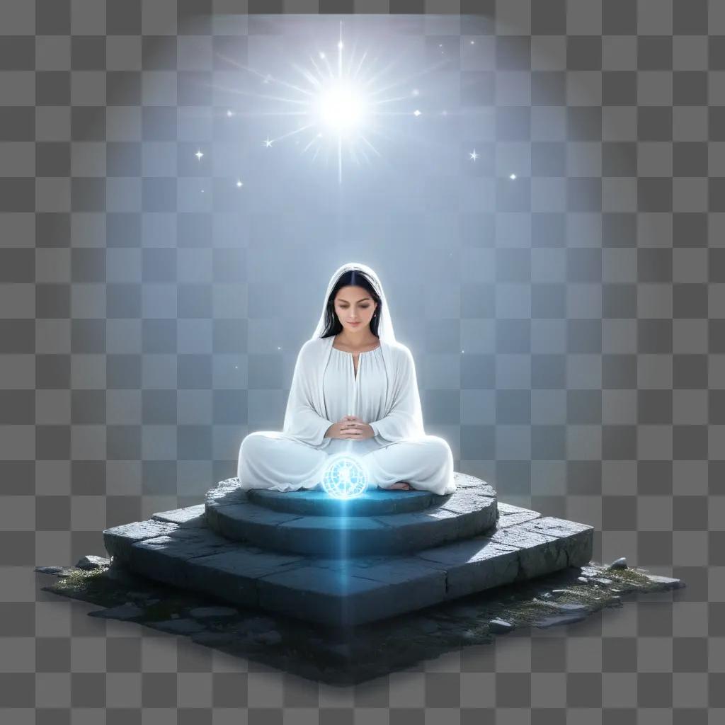 woman in white sits before an oracle