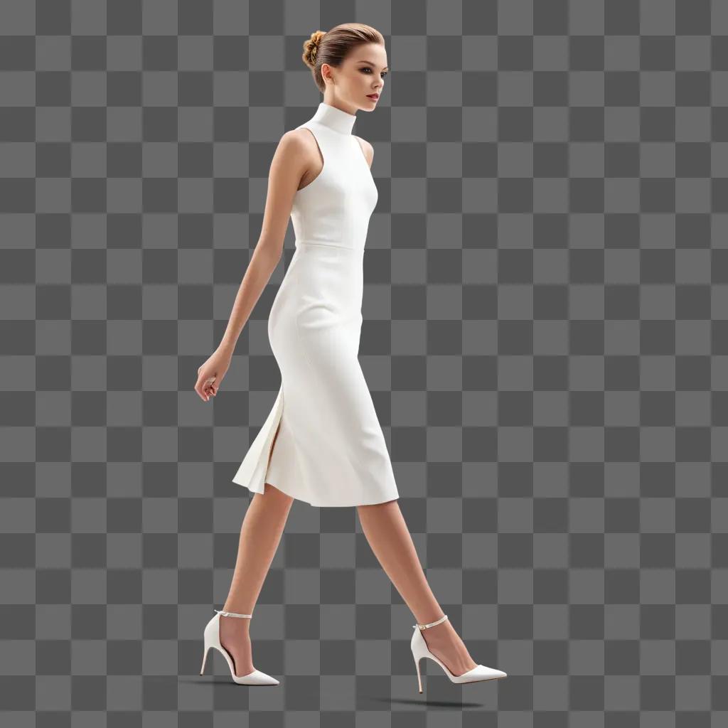 woman in white walks on a runway