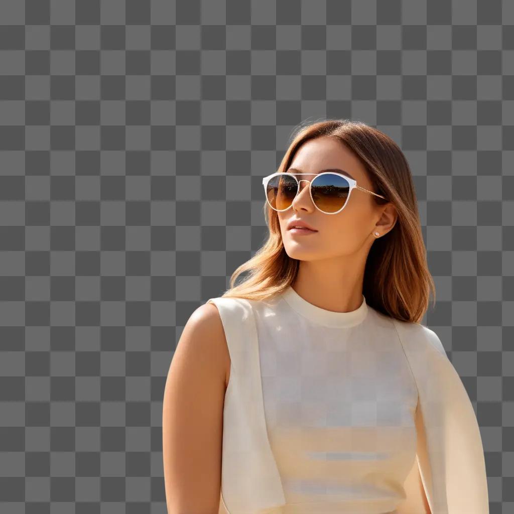 woman in white with sunglasses on her face