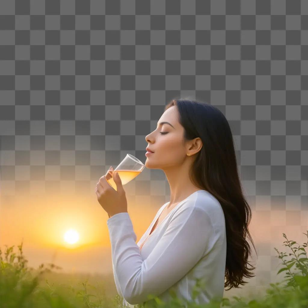 woman inhales the scent of a sunset