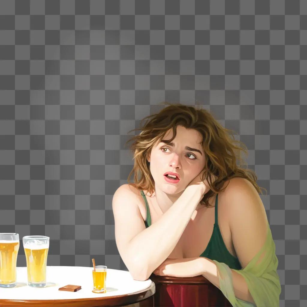 woman is drinking a beer and looking at the wall