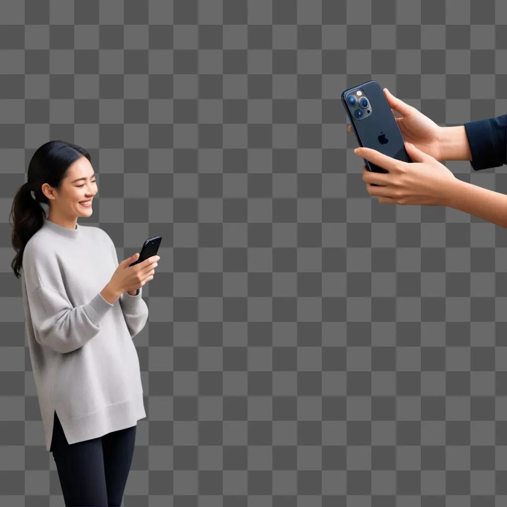 woman is holding a phone and smiling