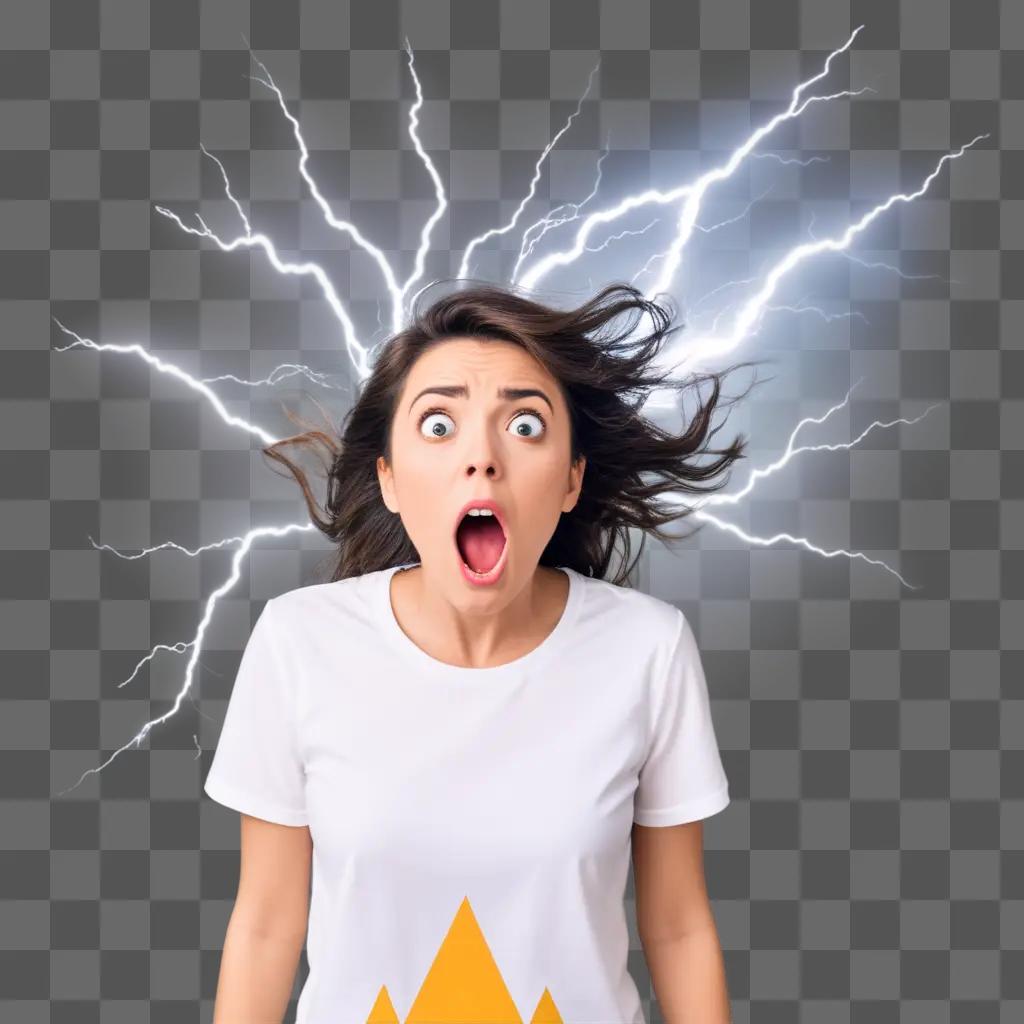 woman is shocked by a lightning bolt