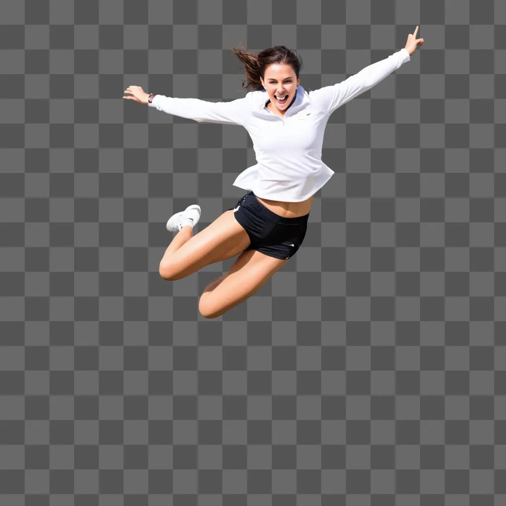 woman jumps high in the air