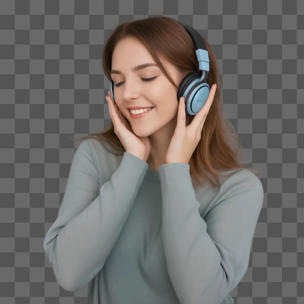 woman listens to music with headphones on