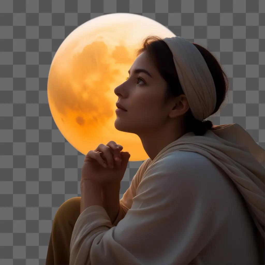 woman looks up at a bright moon