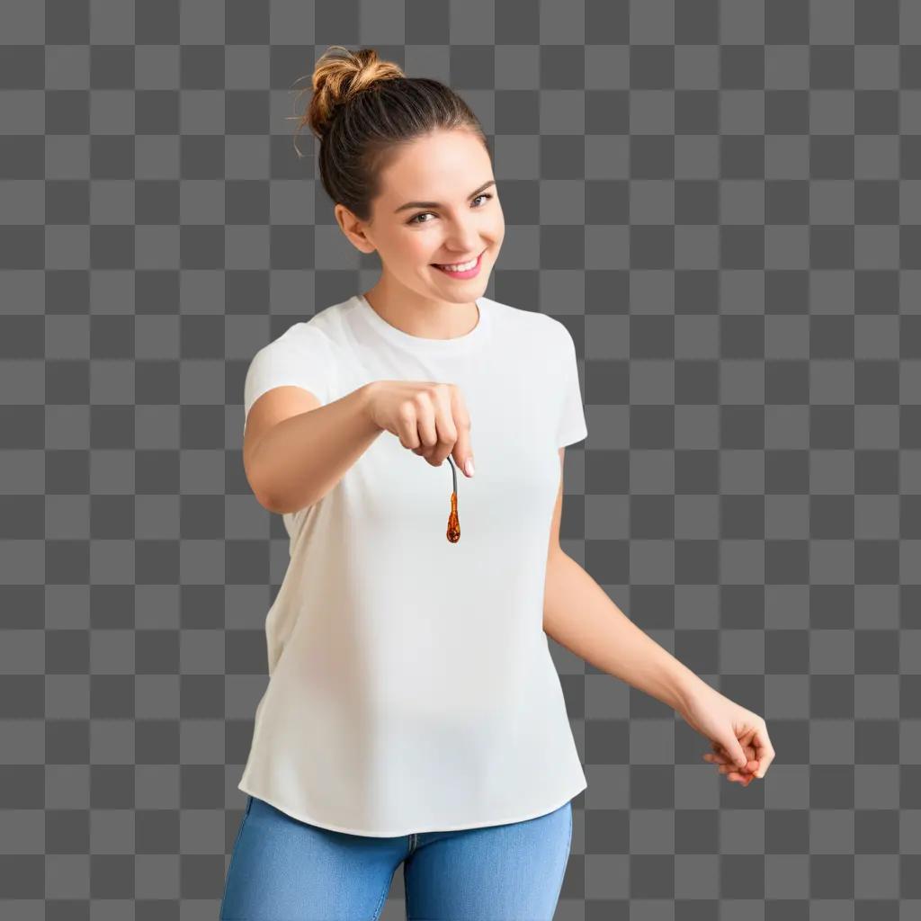 woman makes a make-up brush gesture