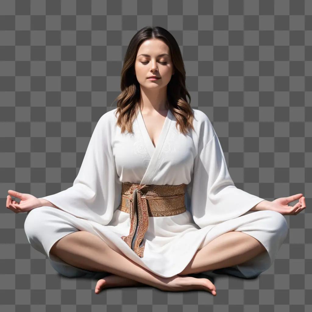 woman meditates in a serene white robe