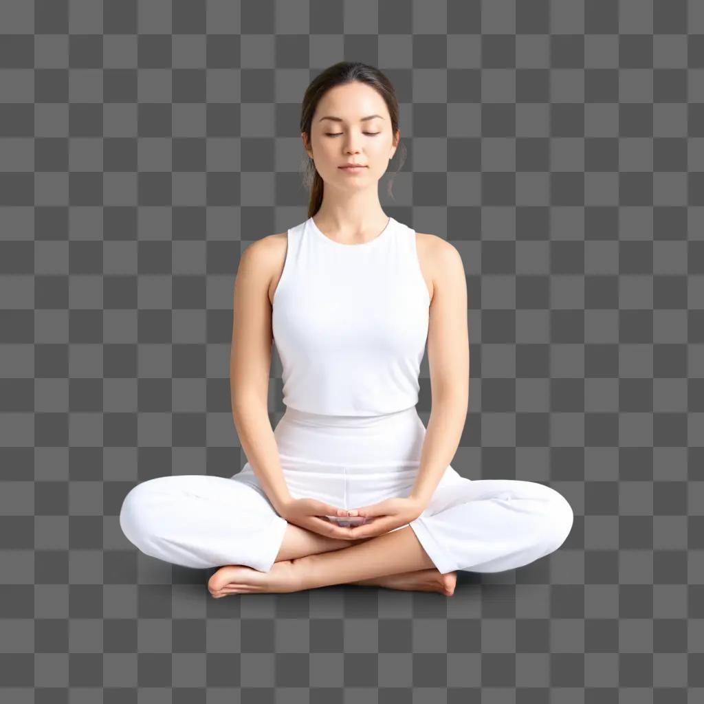 woman meditates in a white outfit