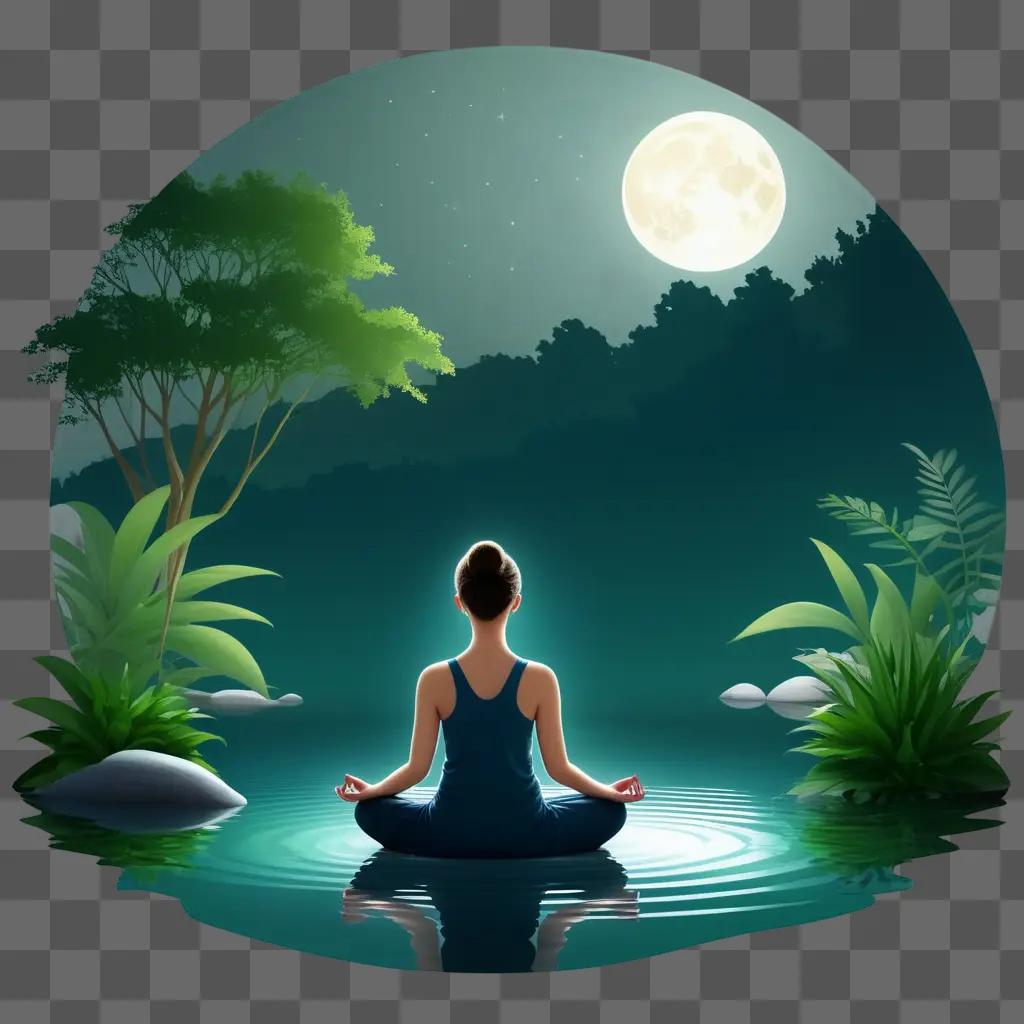 woman meditates in the moonlight