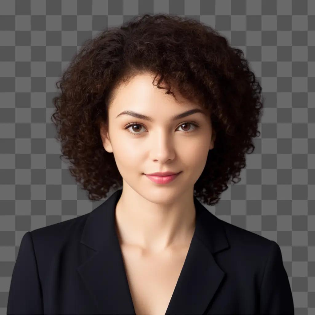 woman posing for a profile photo in a black suit