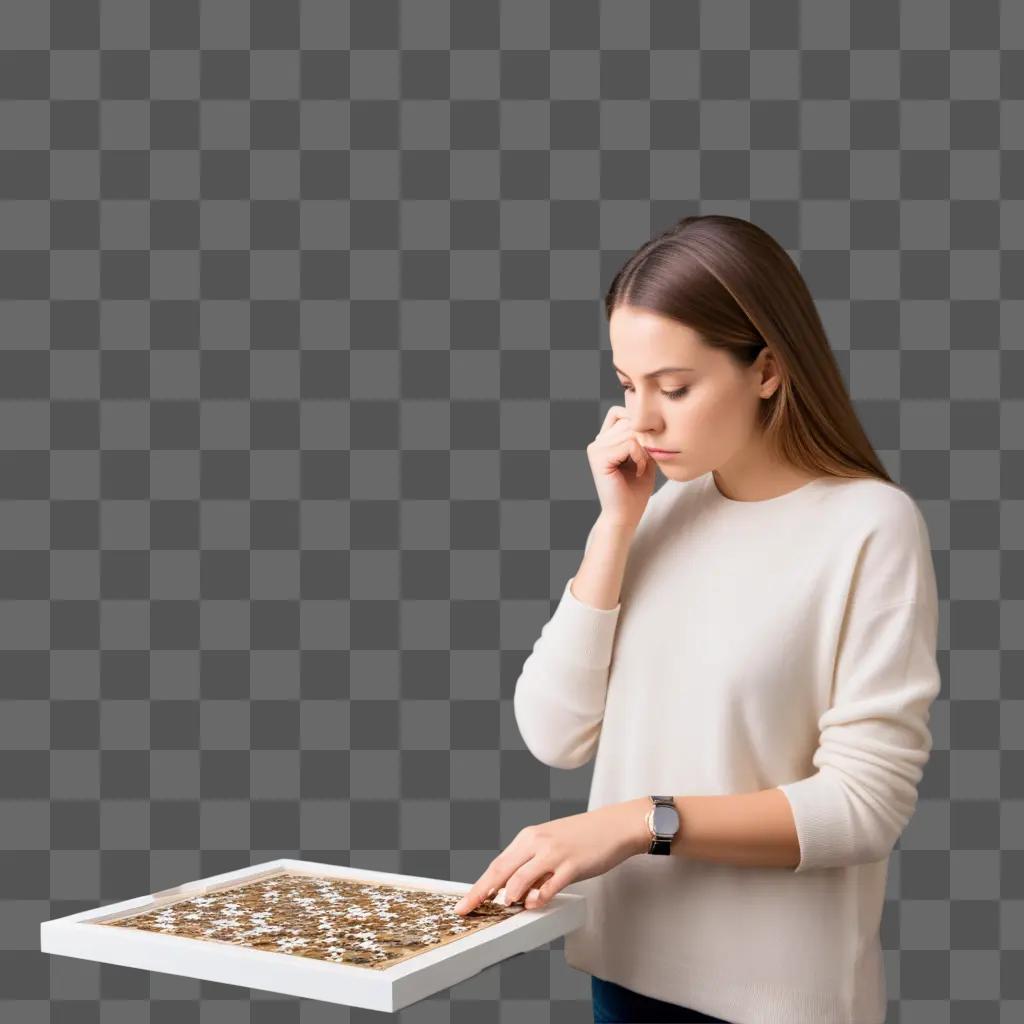 woman questioning a board game in front of her