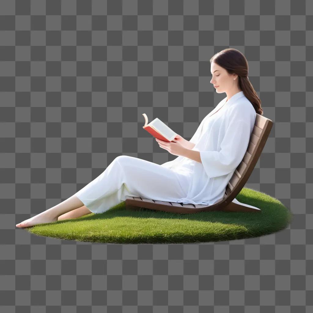 woman reads a book while relaxing on a chair