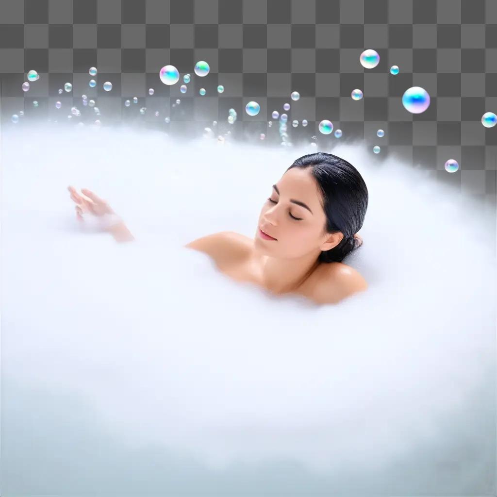 woman relaxes in a bubble bath