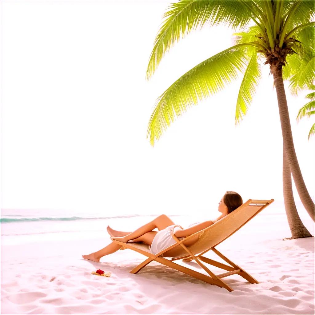 woman relaxes on a beach chair by the ocean