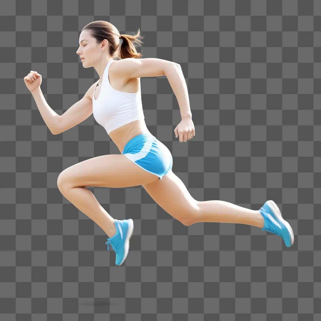 woman running in a blur, her body and shorts transparent