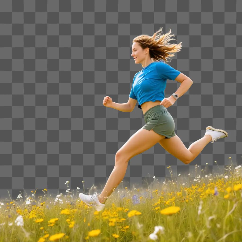 woman running in a field of wildflowers