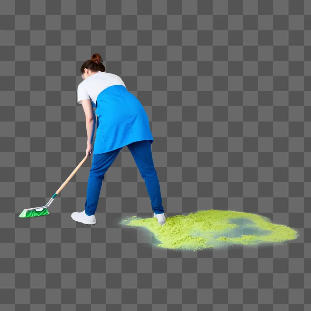 woman scrubbing a mess with a broom