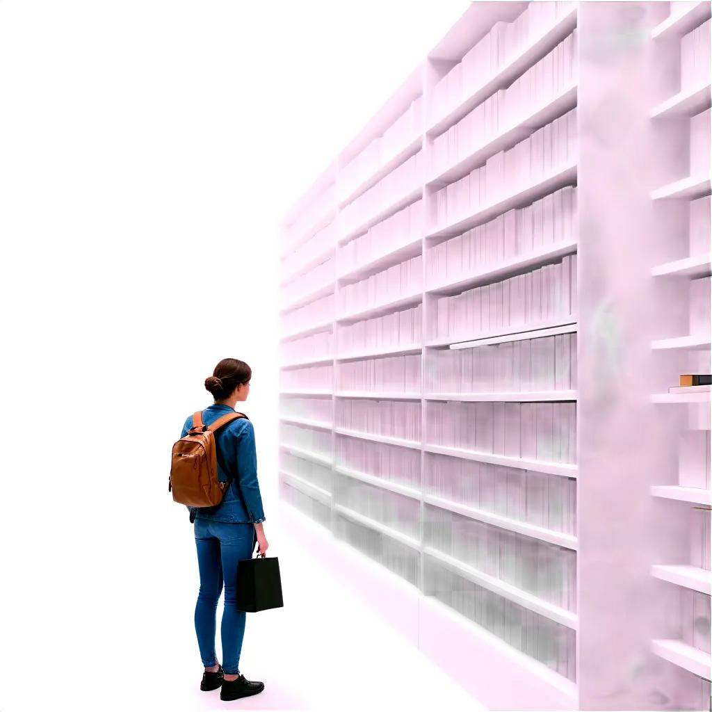 woman searches through a large collection of books