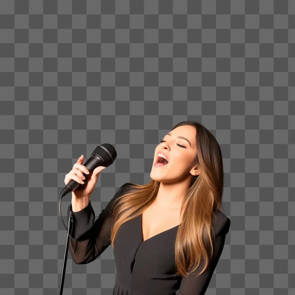 woman sings into a microphone