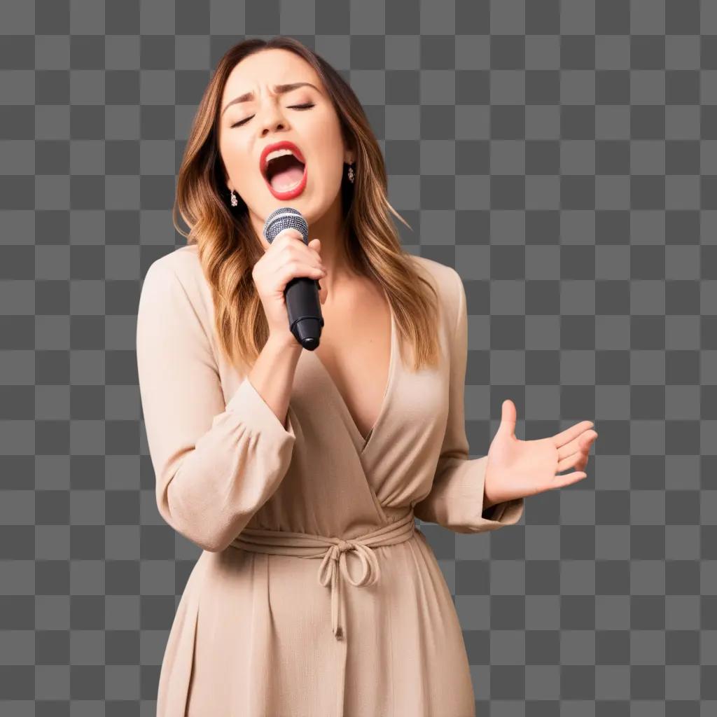 woman sings into a microphone