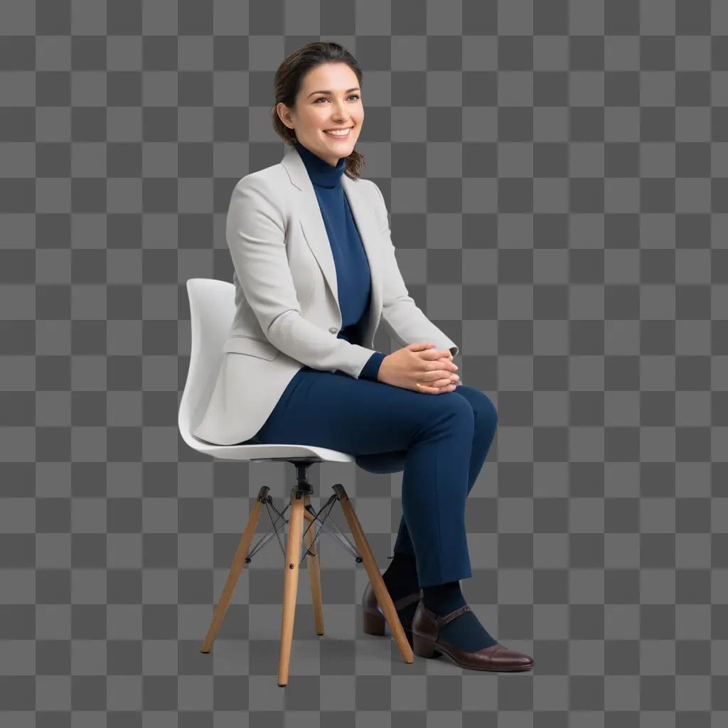 woman sits for an interview in a gray suit