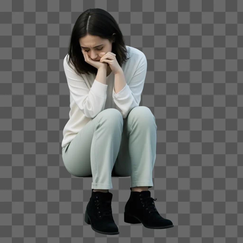 woman sitting alone with sad face