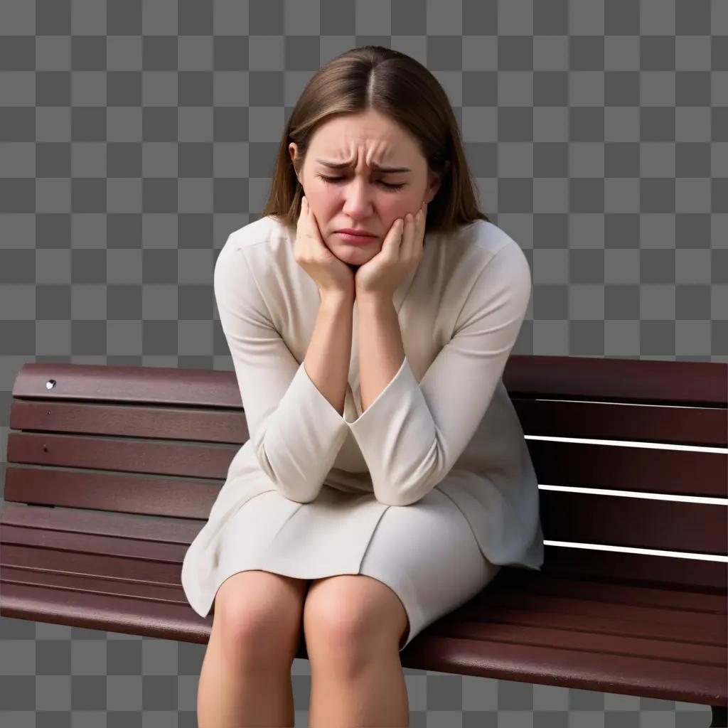 woman sitting on a bench with her head on her hands