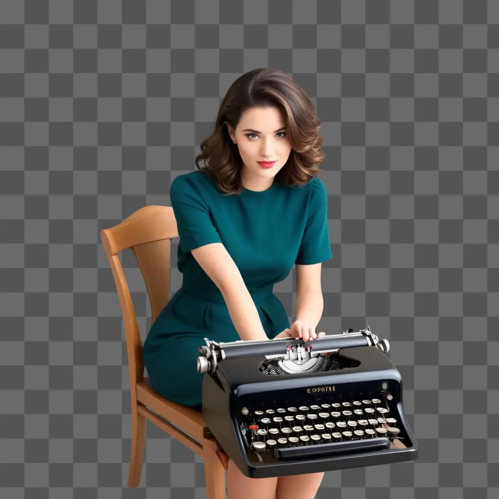 woman sitting on a chair with a vintage typewriter