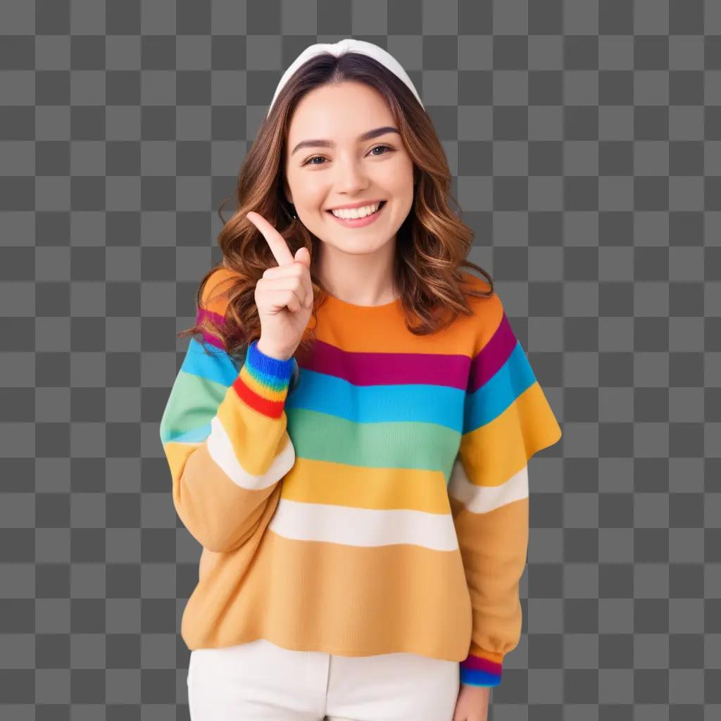 woman smiling and pointing at something