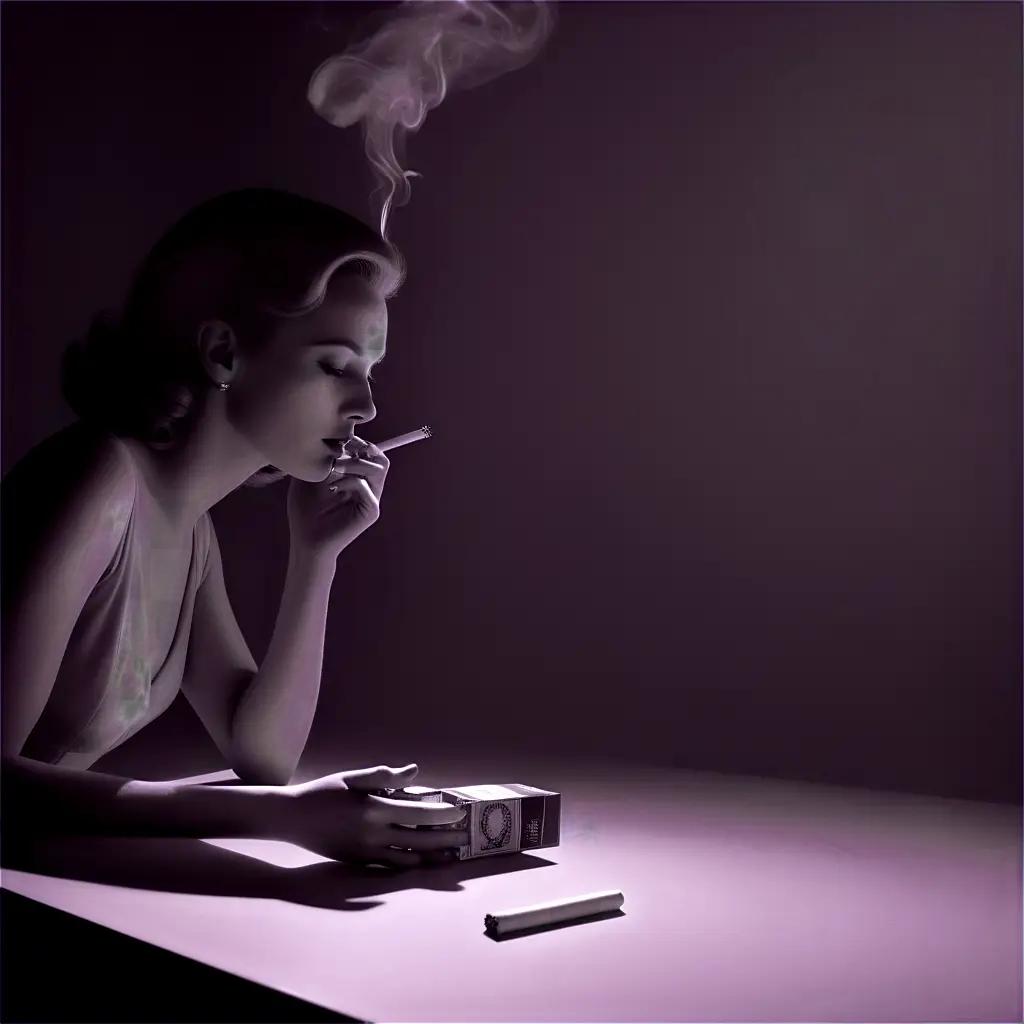 woman smoking a cigarette at a table