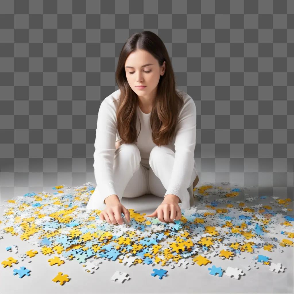 woman solves a puzzle on the floor