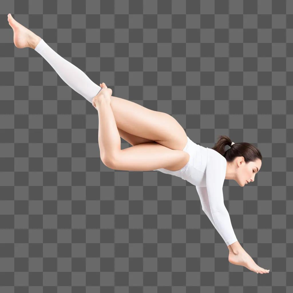 woman stretches her legs in mid-air