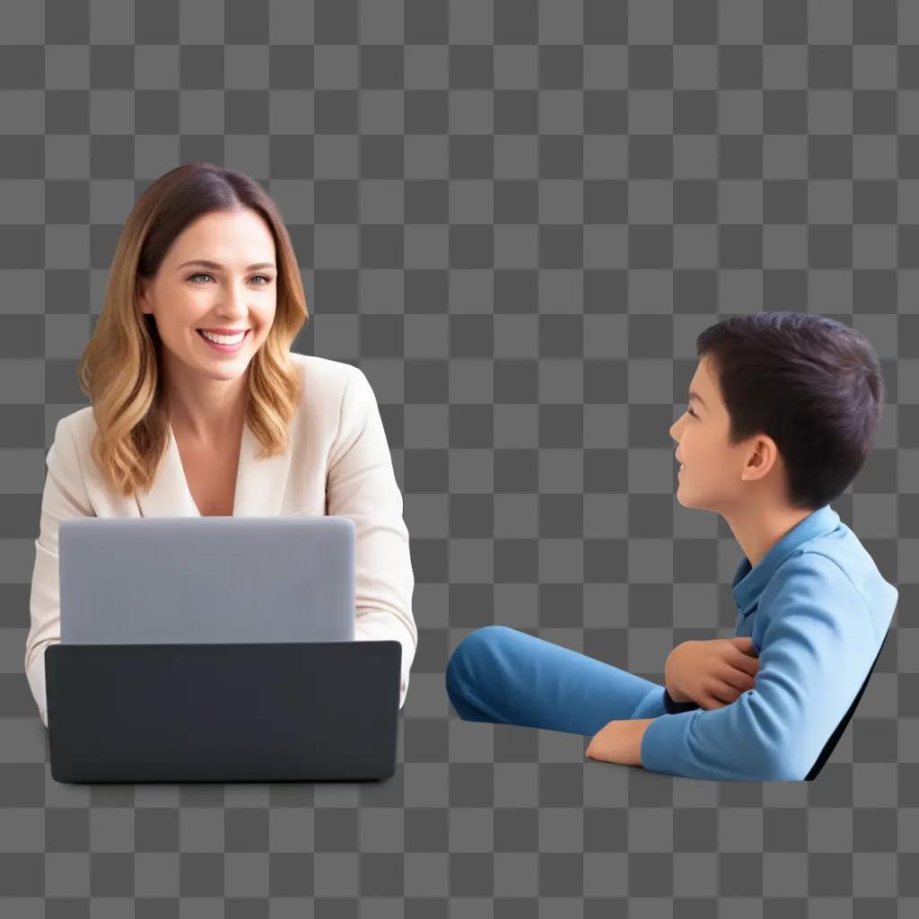 woman teaches a child on a laptop