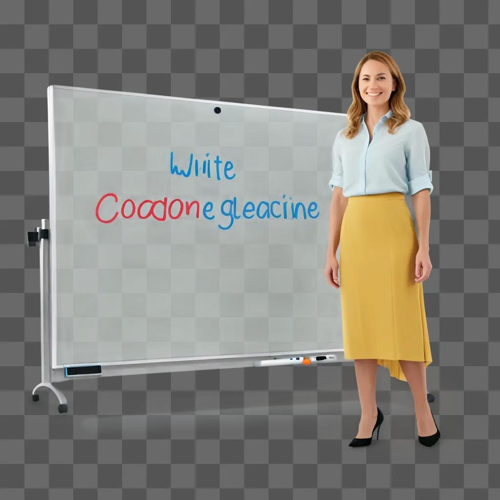 woman teaches online with a chalkboard