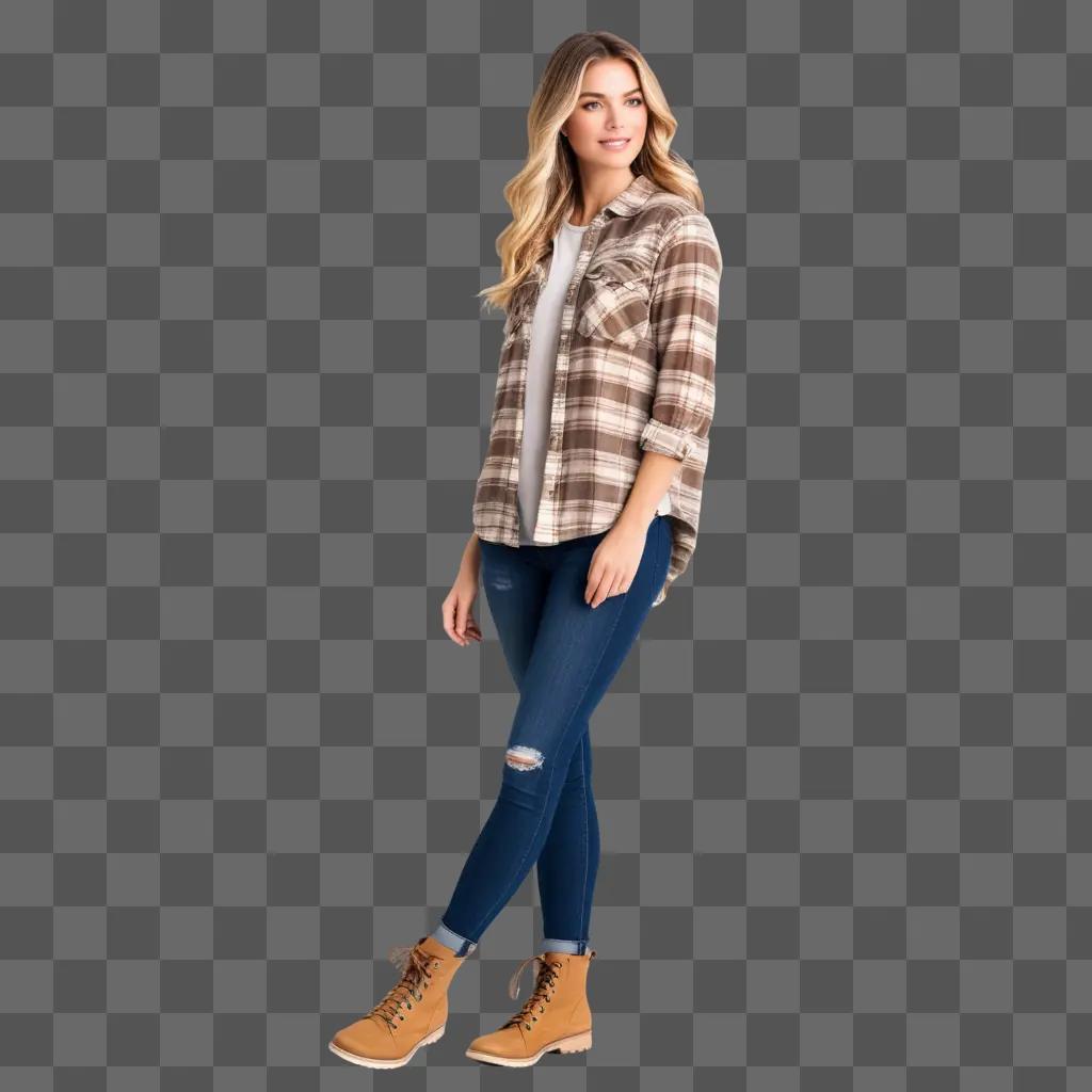 woman wearing a flannel shirt poses in the studio