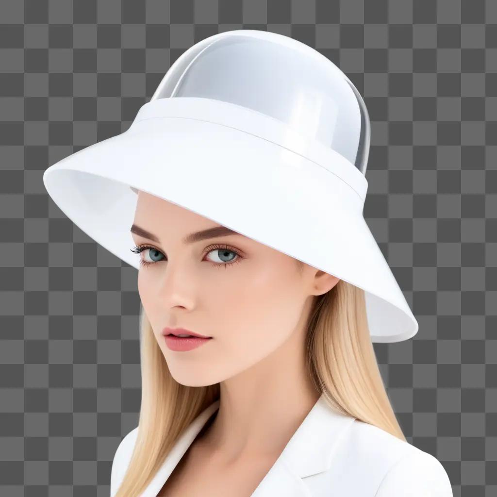 woman wears a transparent hat with a wide brim