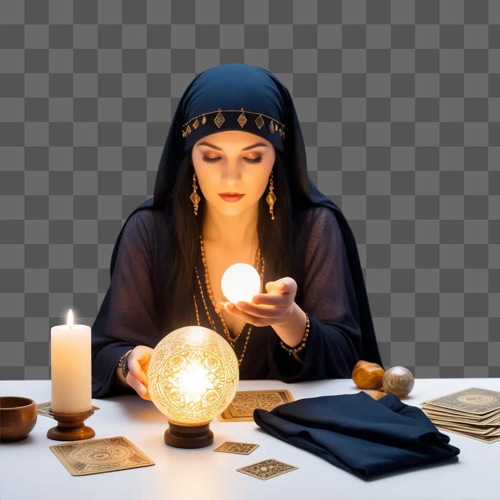 woman with a crystal ball and tarot cards