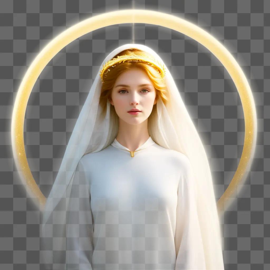 woman with a golden halo and white veil