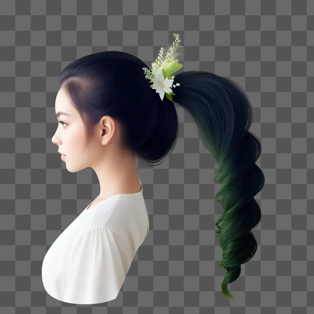 woman with a green and white flower in her ponytail