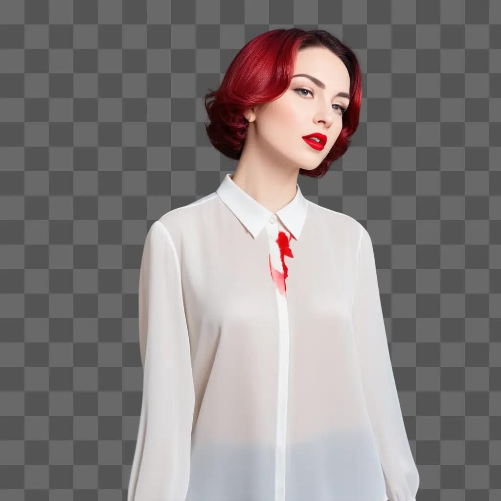 woman with a lipstick stain on her shirt