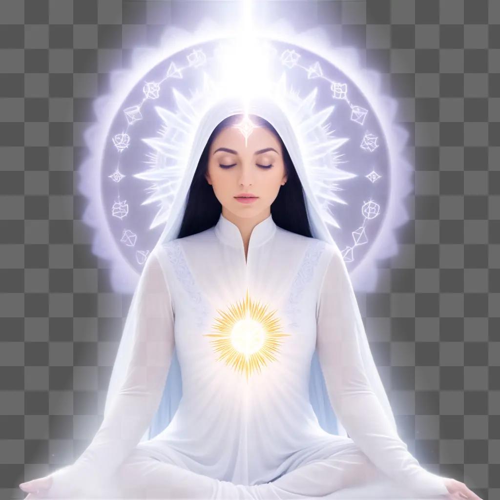 woman with a radiant aura in a meditative pose